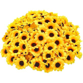 100Pcs Yellow Fashion Artificial Flower Heads Mini Fake Sunflower Decorative Fabric Flowers Craft Floral Embellishments For Wreaths Wedding Artificial Flowers