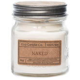 Mason Jar Candle, Naked, 8 Oz. - Unscented - 100% Soy Wax, No Lead, Kraft Label & Antiqued Pewter Lid, Hand Poured, Phthalate Free, Made From Midwest Grown Soybeans, All Natural Wicks
