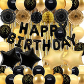 Black And Gold Party Birthday Decorations Men Black Happy Birthday Banner Black Gold Balloons Foil Fringe Curtain Bday Decor Women Boys 13Th 16 18Th 21St 25Th 30Th 40Th 50Th 60Th 70Th
