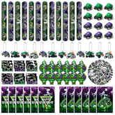 Green Purple Monster Truck Party Favor - 122Pcs Monster Truck Slap Bracelets Sticker Blowouts Noisemaker Mini Vehicles Car Toy Keychain Waith Gift Bag For Kids Birthday Party Goodie Bag Supply