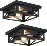 2 Pack Black Flush Mount Ceiling Light Fixtures 2 Light Square Farmhouse Ceiling Lights