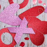 8 Pack Valentines Day Decor Heart & Xo Garland Banner In Red And Pink, Glitter Fabric/Paper, Perfect For Home, Mantel, Classroom, Party, Wedding
