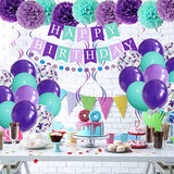 Mermaid Birthday Party Decorations Banner with Purple Mint Confetti Balloons Garland Set