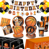 185Pcs Basketball Party Decorations & Supplies, Serves 26 - Include Plates And Napkins, Banner, Hanging Swirls, Cups, Utensils, Balloons, Tablecloths For Basketball Birthday Party