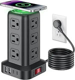 Power Strip Tower 12 Outlets 4 USB Ports 6.5FT Extension Cord Outlet Extender Black