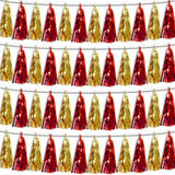 4P Red Gold Tassel Banner Garland Metallic Foil Fringe Banner Tinsel Tassels Streamer Banner Backdrop For Parade Floats Graduation Halloween, Christmas, Baby Bridal Shower Party Decorations