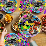 192 Pcs 80’S Party Tableware Set 80S Birthday Hip Hop Party Table Decorations Supplies Retro 80S Theme Paper Plates, Napkins, Cups And Plastic Cutlery For 24 Guests