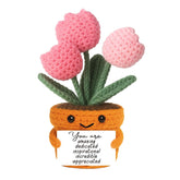 Cute Crochet Tulip Flowers Gifts For Women, Friends, Moms, Teachers, Coworkers With “Amazing” Card – Inspirational Gifts For Female Graduation Birthday Back To School Christmas, Desk Decor