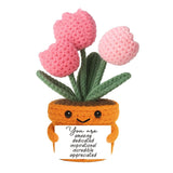 Cute Crochet Tulip Flowers Gifts For Women, Friends, Moms, Teachers, Coworkers With “Amazing” Card – Inspirational Gifts For Female Graduation Birthday Back To School Christmas, Desk Decor