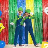Super Bros Birthday Party Decoration, Including 2Pack Red Green Blue Yellow Foil Fringe Curtains, 1Pc Mario Themed Birthday Banner & 22Pcs Balloons For Video Game Mario Theme Birthday Party Supplies