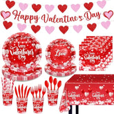 Valentine'S Party Decorations 196 Pcs Valentines Plates And Napkins,Cups,Tablecloth Serve 24 Red Heart Valentine Banner Happy Valentine'S Day Dinnerware Set Valentines Party Supplies