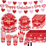 Valentine'S Party Decorations 196 Pcs Valentines Plates And Napkins,Cups,Tablecloth Serve 24 Red Heart Valentine Banner Happy Valentine'S Day Dinnerware Set Valentines Party Supplies