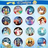 800 Pcs Christmas Religious Stickers Christmas Nativity Stickers Jesus Sticker Christian Christmas Faith Roll Sticker Labels For Xmas Cards Envelopes Candy Favor Craft,16 Designs (Cartoon Style)