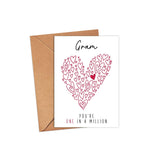 Gram You'Re One In A Million Card - Greeting Card - Thank You, Mother'S Day Card - 5 X 7 Inches, Modern Style, Pink, Brown, Letter Print