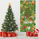 Christmas Door Cover Banner, Green Glitter Christmas Tree Backdrop Banner With Gift Boxes Candy Cane, Xmas Decorations Door Sign Banner For Outdoor Home Yard Garden New Year Party Decor, 90X185Cm