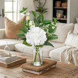 Fake Flowers In Vase With Faux Water, Hydrangea Artificial Flowers In Vase With Eucalyptus, Fake Flower Arrangements For Living Room, Bathroom, Dining Table Home Decor Wedding Centerpieces, White