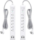 2 Pack Surge Protector Power Strip 12FT Extension Cord with 6 Outlets 4 USB Ports 2 USB C