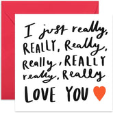 Old English Co. I Really Really Love You Funny Anniversary Card - Bold Red Heart Valentine'S Day Card | Joke For Husband, Wife, Boyfriend, Girlfriend | Blank Inside & Envelope Included