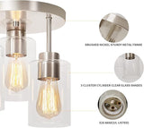 3 Light Brushed Nickel Ceiling Light Clear Glass Semi Flush Mount Modern Fixture