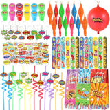 122 Pc Kids Party Favors Punch Balloons, Slap Bracelets, Keychains, Stamps & Bags