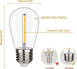 15 Pack Shatterproof LED String Light Bulbs E26 Base Waterproof 2200K Warm White