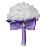 Wedding Bouquet - Crystal Diamond Silk Roses, Bride & Bridesmaid Hand Roses, Artificial Flowers For Wedding Churches & Parties (Purple)