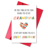 Funny Pregnancy Card For Grandma, Baby Born Announcement Card From Grandson Or Granddaughter (The Best Thing Is My Baby Having You As A Great Grandma)