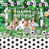 Soccer Birthday Party Decorations,276pcs Soccer Party Decorations Soccer Birthday Plates Napkins Cups Tablecloth Backdrop Cake Topper Balloon Arch for Soccer Party Supplies,Serve 24