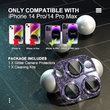 iPhone 14 Pro/Pro Max Camera Lens Protector Bling 9H Tempered Glass Purple