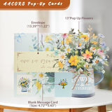 Paper Pop Up Cards,Floral Eucalyptus Vase 13 Inch Paper Flower Bouquet Greeting Cards With Blank Note Card And Envelope,Spring Cards,Birthday Gifts For Women Kids Apuc01