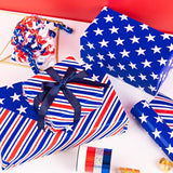 Reversible 4Th Of July Wrapping Paper - Mini Roll - 17 Inch X 33 Feet - Blue Red White Stripe And Star Design, Perfect For Memorial Day, Holiday, Party