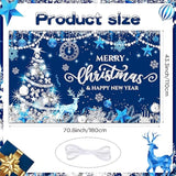 Blue Merry Christmas and New Year Photo Backdrop with Snowflakes and Tree Decor