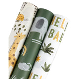 Kraft Baby Shower Wrapping Paper - Mini Roll - 3 Rolls - 17 Inch X 120 Inch - Jungle Animal Wrapping Ppaer For Neutral Baby Shower, Kids Boys Girls Birthday