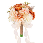 Wedding Bouquets For Bride Bridesmaid,Terracotta Burnt Orange Bouquet Artificial Fake Silk Roses Flowers Bridal Bouquet For Wedding Fall Boho Rustic Church Decoration Toss Bouquet (8.6In(M))