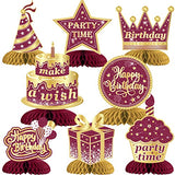 8 Pieces Happy Birthday Decorations, for Women, Burgundy Gold