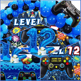 90PCS Video Game Party Decorations β Blue Gamer 12th Birthday Set with Balloons, Backdrop & Tablecloth