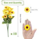 10 Bunches Sunflowers Artificial Flowers,Fake Mums Fall Daisy Plants For Outdoor Indoor Decoration,Uv Resistant Faux Plastic Fabric Greenery Plants Home Wedding Diy Garden Spring Summer Decor