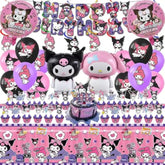 52Pcs-Kuromi Birthday Party Supplies, Party Decorations Set Include Banner, Balloons, Hanging Swirls, Cake Cupcake Toppers, Tablecloth For Girls Kuromi Theme Party