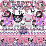 52Pcs-Kuromi Birthday Party Supplies, Party Decorations Set Include Banner, Balloons, Hanging Swirls, Cake Cupcake Toppers, Tablecloth For Girls Kuromi Theme Party