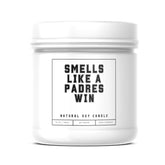 Smells Like A Padres Win Sports Candle- Scented Soy Wax Candle (8.0 Oz) 50-60 Hour Burn Time, Cotton Wick, Frosted White Glass Jar, (Vanilla)