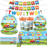 Chugga Chugga Two Two Party Decorations,142Pcs Train 2Nd Birthday Tableware Plates,Napkins,Cups Train Theme Party Favors For Baby Shower,2Nd Birthday Decorations For Boys