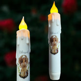 Primitive Battery Tapered Candles Flickering,Decorative Flameless Taper Candles With Timer,6.75Inch Girl Blessed Led Candlestic,Dripless Taper Candle Flame Halloween Christmas Home Decor