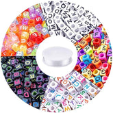 1400PCS Cube Alphabet Beads in 5 Colors with String for DIY Bracelets & Jewelry