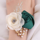 Bride Bridesmaids Rose Wrist Corsage Girls Ladies Accessories,Wrist Flower For Prom, Homecoming Dinner Parties, Weddings. (4, Emerald Green)