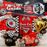 All-In-1 Race Car Balloon Arch Kit With Bonus Trophy & Number 2 - Cars Balloon Garland Kit For Lightning Mcqueen Cars 2 Birthday Party Supplies & Hot Wheels Balloons Racecars Decorations
