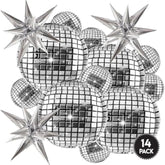 14pcs Inflatable Disco Ball Balloons — 22" Silver Mylar with Star Balloons & Party Supplies