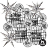 14pcs Inflatable Disco Ball Balloons — 22" Silver Mylar with Star Balloons & Party Supplies