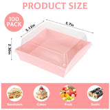 100 Pcs Charcuterie Boxes With Clear Lids 5 Inch Disposable Mini Square Charcuterie Boxes Paper Bakery Food Containers For Valentine'S Day Family Party Sandwich Sushi Cookie Cake Fruits Slice (Pink)