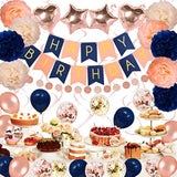 Navy & Rose Gold Birthday Decoration Kit: 61-Piece Party Decor