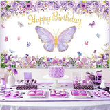 90pcs Butterfly Party Kit with Balloon Arch, Backdrop, Banner & Tablecloth
